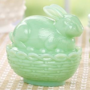 Vintage Mosser Jadeite Glass Bunny Lidded Compote Candy Dish - Shelf Decor
